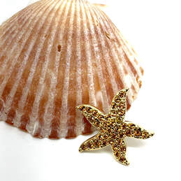 Designer Swarovski Gold-Tone Rhinestone Starfish Shape Tack Brooch Pin