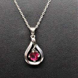 Sterling Silver 18" Ruby Pendant Necklace - 2.8g