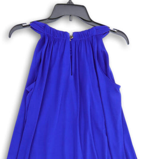 NWT Womens Blue Sleeveless Fringed Hem Keyhole Back Midi Shift Dress Size 0 image number 4