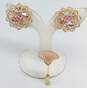 Vintage Whiting & Davis & Fashion Pink & Gold Tone Clip-On Earrings & Stick Pin Brooch 17.4g image number 1