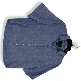 Mens Blue Short Sleeve Spread Collar Linen Stretch Button-Up Shirt Size S
