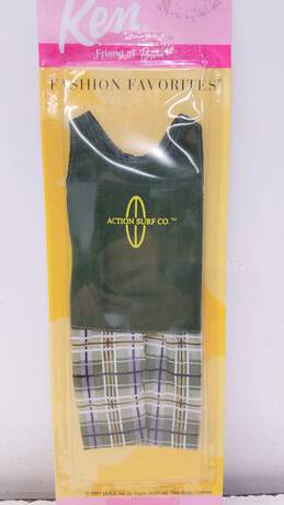 2001 Mattel KEN Fashion Favorites Green Surf Shirt & Green Plaid Shorts Outfit NIP alternative image