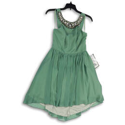 NWT Womens Green Sleeveless Beaded Round Neck A-Line Dress Size 3
