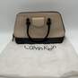 Calvin Klein Womens Beige Black Leather Top Handle Zipper Handbag with Dust Bag image number 1