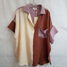 Colorblock cotton gauze camp shirt women's 1X