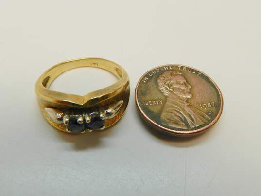 14K Yellow Gold Florentine & Polished Finish Simulated Birthstone Mother's Ring 5.0g image number 4