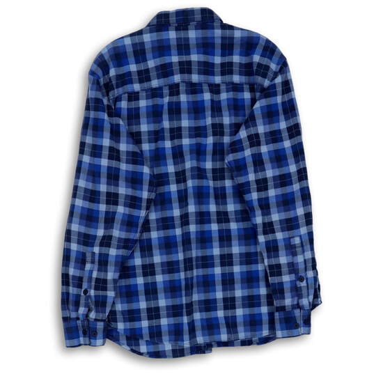 Mens Blue Plaid Chest Pocket Collared Long Sleeve Button-Up Shirt Size L image number 2
