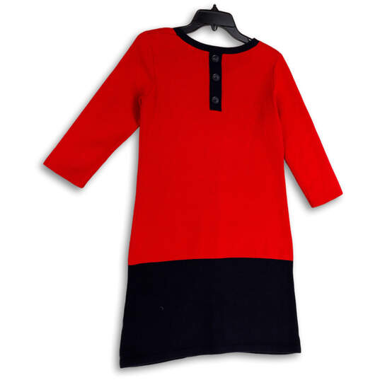 Womens Red Black Knitted Long Sleeve Stretch Pullover Sweater Dress Size S image number 2