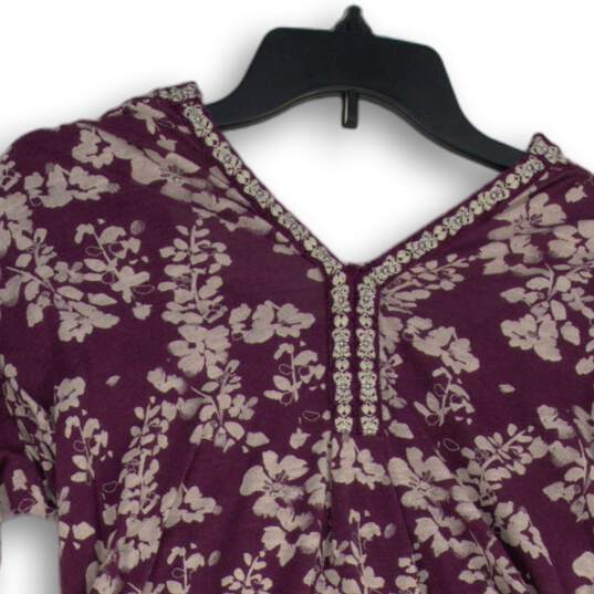 Lucky Brand Womens Purple Floral Long Sleeve Pullover Blouse Top Size Small image number 3