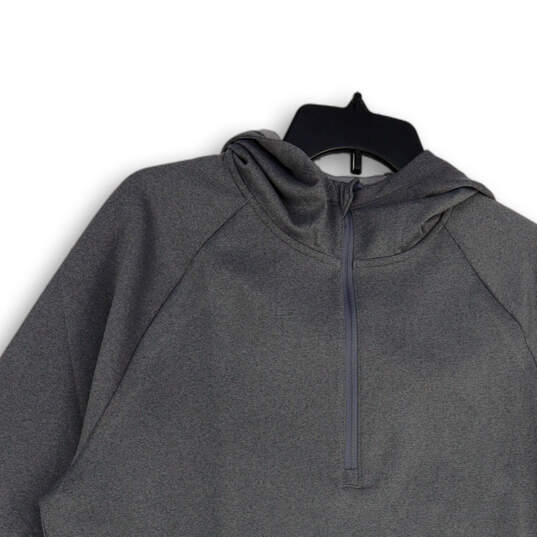 NWT Mens Gray Quarter-Zip Long Sleeve Hooded Pullover Sweatshirt Size Large image number 3