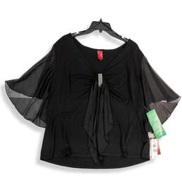 NWT Studio Womens Black Rhinestone Flutter Sleeve Pullover Blouse Top Size 20W