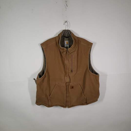 Mens Cotton Loose Fit Sherpa Lined Sleeveless Mock Neck Full-Zip Vest Size 2XL image number 1