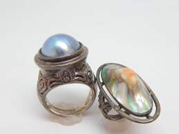 Sterling Silver Pearl & Abalone Scroll Rings 18.1g