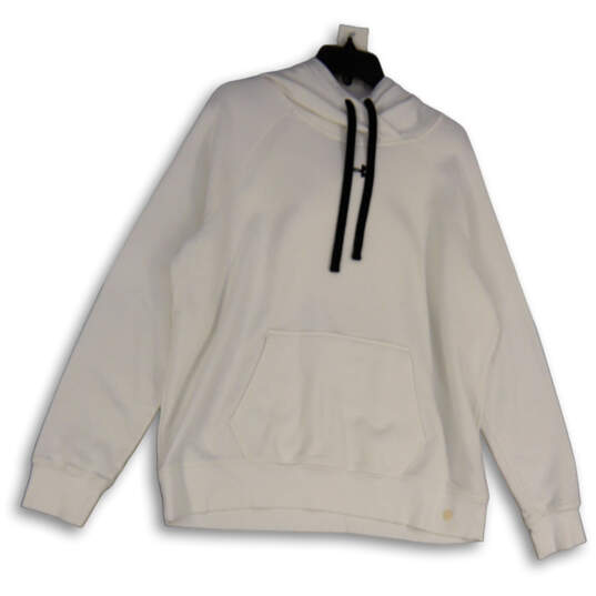 Mens White Black Kangaroo Pockets Long Sleeve Pullover Hoodie Size XL image number 1