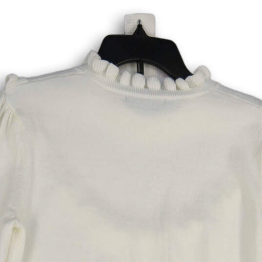 Womens White Knitted Ruffle Neck Long Sleeve Pullover Sweater Size Medium image number 4