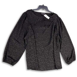 NWT Womens Black Leopard Print Cutout Round Neck Pullover Blouse Top Sz 24