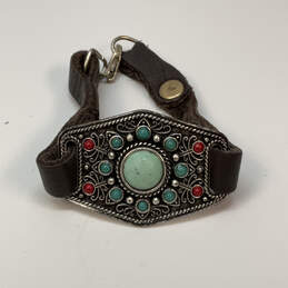 Designer Lucky Brand Silver-Tone Multicolor Stone Leather Wrap Bracelet alternative image