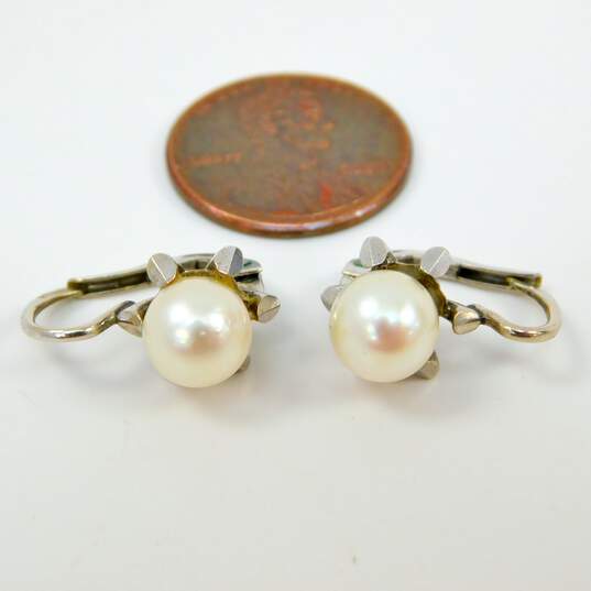 Vintage 18K White Gold Pearl Lever Back Pierced Earrings 4.5g image number 5