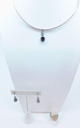 Artisan 925 Garnet Modernist Collar Necklace & Jewelry 30.3g
