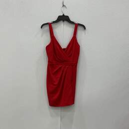 Womens Red Sleeveless Pleated V-Neck Back Zip Mini Dress Size XS