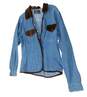 Womens Blue Long Sleeve Collared Button Front Demin Shirt Jacket Size Medium image number 2