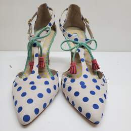Boden Alice T-strap Tassel Heels in Blue Polka Dots 37 US 6 alternative image