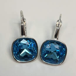 Designer Joan Rivers Silver-Tone Blue Crystal Stone Square Drop Earrings alternative image