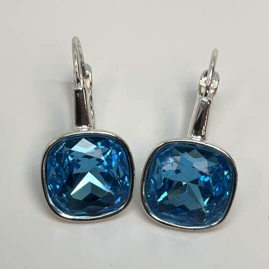 Designer Joan Rivers Silver-Tone Blue Crystal Stone Square Drop Earrings image number 2