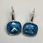 Designer Joan Rivers Silver-Tone Blue Crystal Stone Square Drop Earrings image number 2