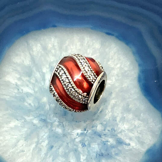 Designer S925 ALE Sterling Silver Cubic Zirconia Red Enamel Beaded Charm image number 1