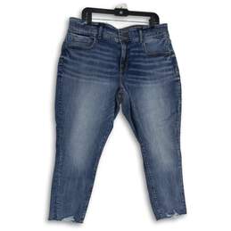 Womens Blue Denim Medium Wash Stretch Tapered Leg Skinny Jeans Size 34