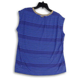 Womens Blue Black Striped Round Neck Sleeveless Pullover Blouse Top Size 1x alternative image