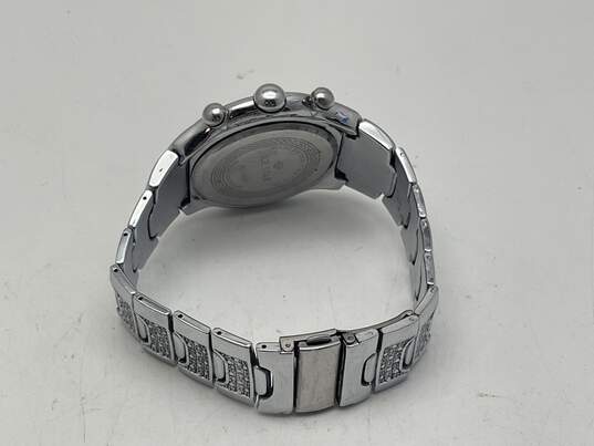 Mens Silver Tone Rhinestone Stainless Steel Analog Wristwatch 143.3g image number 5