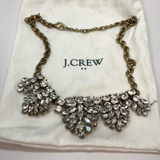 Designer J. Crew Gold-Tone Crystal Stone Leaf Statement Necklace W/ Dustbag image number 1
