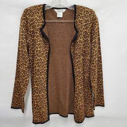 VTG Misook WM's Cheetah Printed Cardigan Shoulder Padded Sweater Size XS