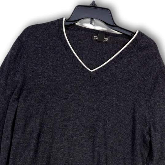 Mens Gray Knitted Slim Fit V-Neck Long Sleeve Pullover Sweater Size LT image number 3