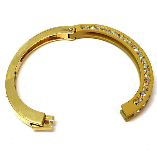 Designer J. Crew Gold-Tone Aurora Borealis Rhinestone Bangle Bracelet image number 4