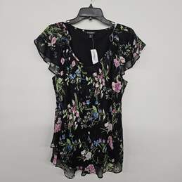 Ruffle Floral Print Butterfly's Sleeve Blouse