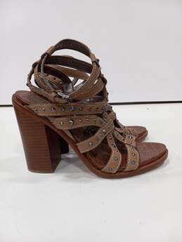Women's Sam Edelman Studded Brown Leather Strappy Heeled Sandals Sz 9M