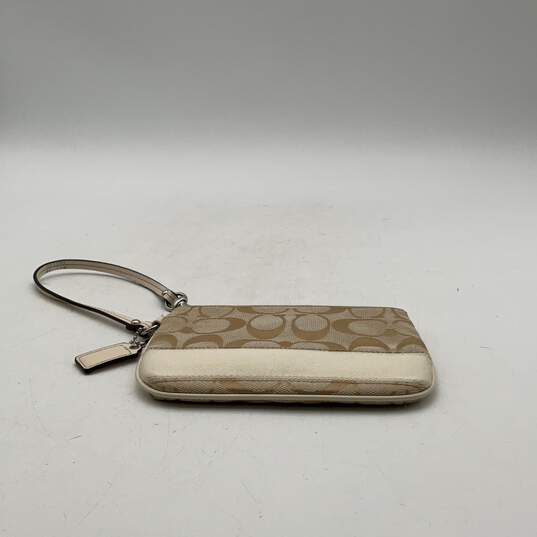 Coach Womens Tan Signature Print Bag Charm Zipper Wristlet Wallet image number 3