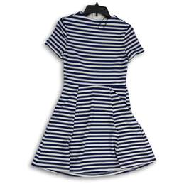 Divided Womens Blue White Striped Round Neck Short Sleeve Fit & Flare Dress Sz 6 alternative image