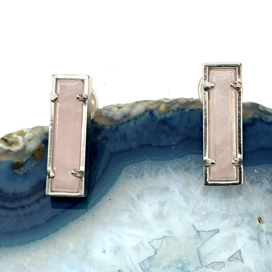 Designer Kendra Scott Silver-Tone Drusy Pink Quartz Stone Stud Earrings image number 3