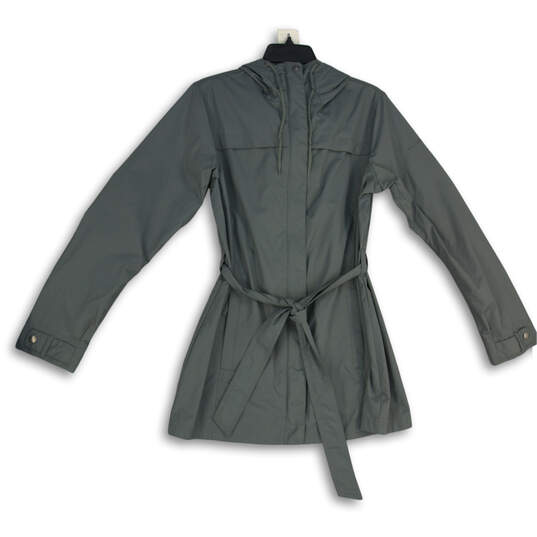 Womens Gray Long Sleeve Drawstring Hooded Full-Zip Raincoat Size Large image number 1