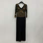 Womens Black Gold Sequin V-Neck 3/4 Sleeve Back Zip Maxi Dress Size 0 image number 2