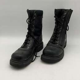 Mens 94124 Black Leather Lace Up Round Toe Mid-Calf Biker Boots Size 11