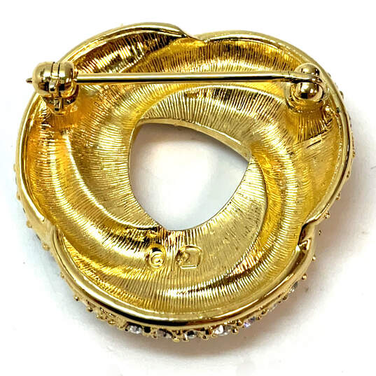 Designer Swarovski Gold-Tone Clear Rhinestone Black Enamel Brooch Pin image number 3