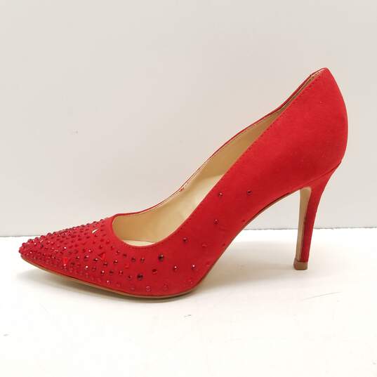 Marc Fisher Darrena Red Faux Suede Rhinestone Pump Heels Shoes Size 5.5 M image number 2