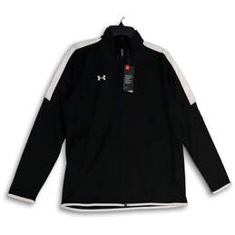 NWT Mens Black White Long Sleeve Mock Neck Full-Zip Track Jacket Size Large