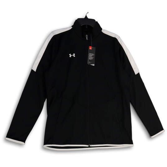 NWT Mens Black White Long Sleeve Mock Neck Full-Zip Track Jacket Size Large image number 1