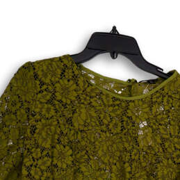 NWT Womens Green Lace Long Sleeve Round Neck Pullover Blouse Top Size 12